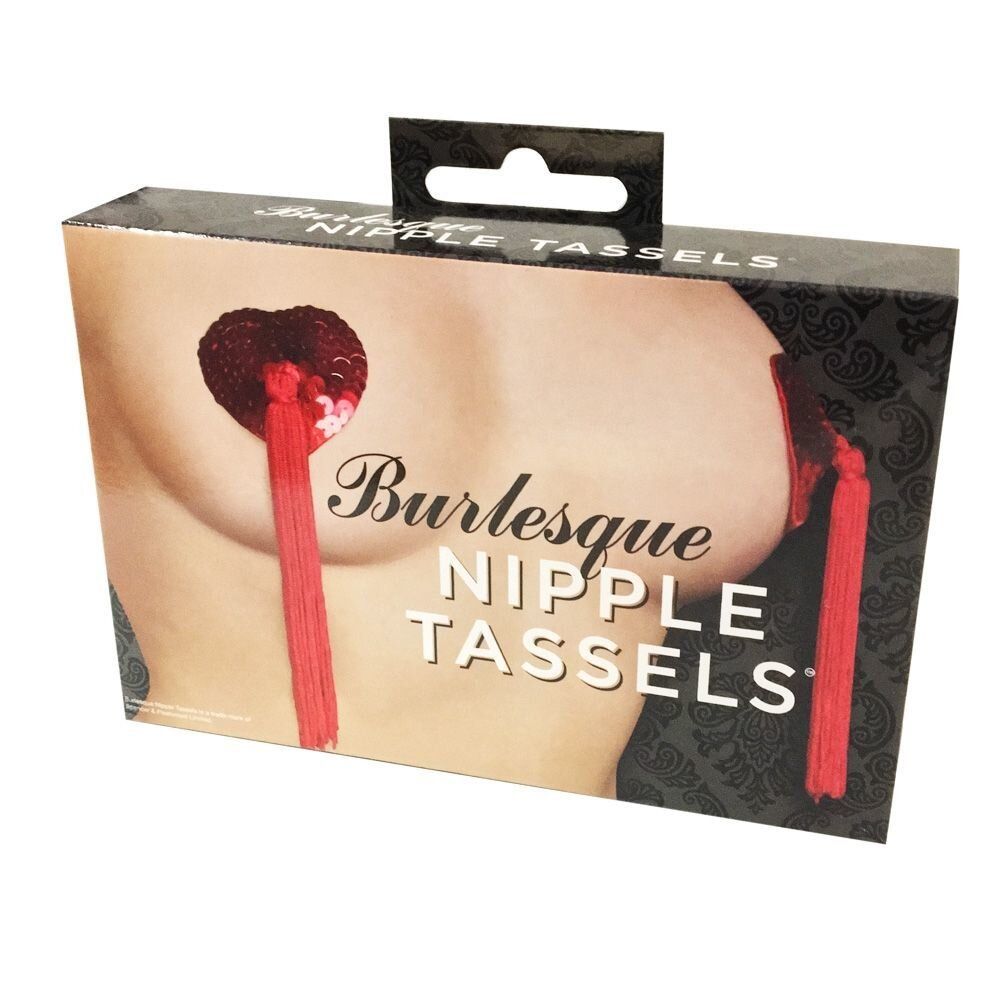 Пестіс - стікіні Burlesque Nipple Tassels, наклейки на соски, блискучі серця з пензликами SO2090 фото