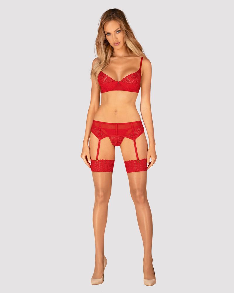 Комплект с поясом Obsessive Ingridia garter belt set Красный XL/2XL 100414 фото