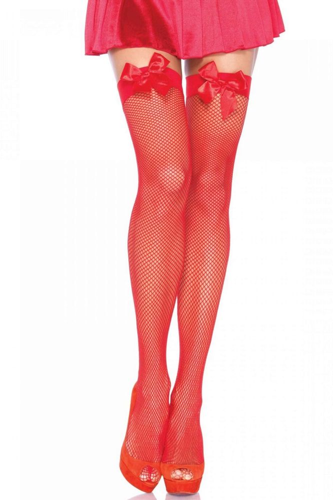 Сітчасті панчохи з бантом Leg Avenue Fishnet Thigh Highs With Bow One Size Червоні SO7971 фото