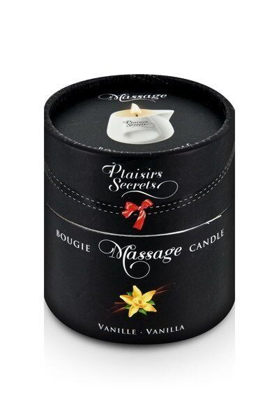 Масажна свічка Plaisirs Secrets (80 мл) подарункова упаковка, керамічна посудина, Ваніль