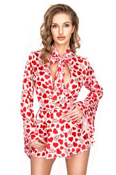 Ніжний та елегантний пенюар Anais Inezza short robe Біло-червоний L/XL 97268 фото