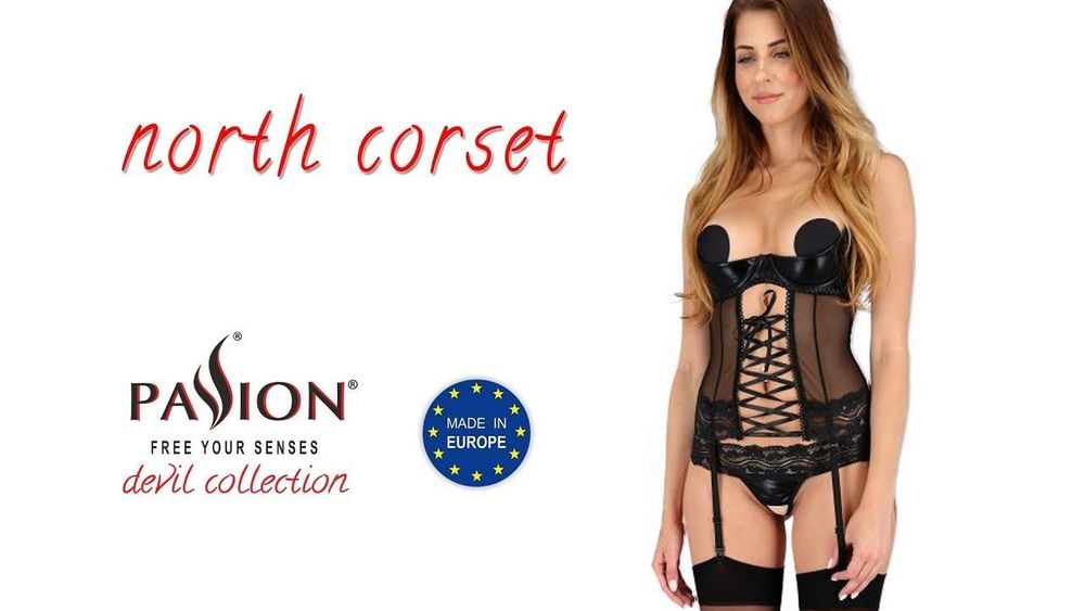 Корсет з відкритими грудьми пажі, трусики, шнурівка Passion Exclusive NORTH CORSET PS24005 фото